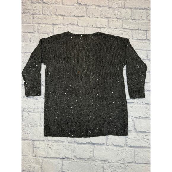 Ann Taylor Factory Sparkly Gray/Black sheer sweater Holiday sequined sz Medium - Picture 2 of 7